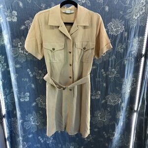 Mark, Fore & Strike linen rayon yellow tan button front shirt dress size 8